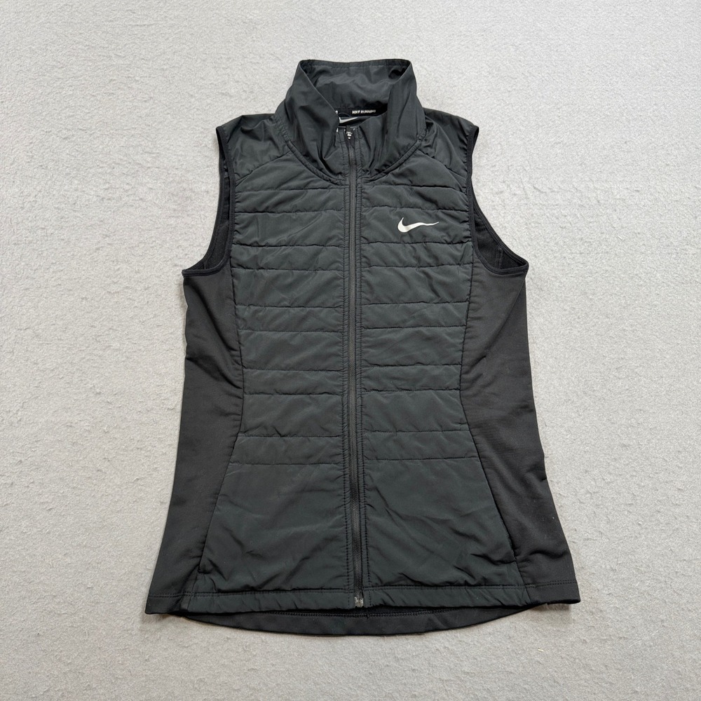 Nike Running Aerolayer Vest Women's Small Black Quilted Lined Athletic Training